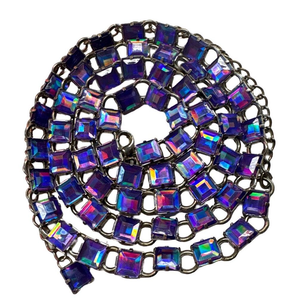 Rare Quality 40” Long Purple Iridescent Link Necklace or Belt Vintage 90s Style